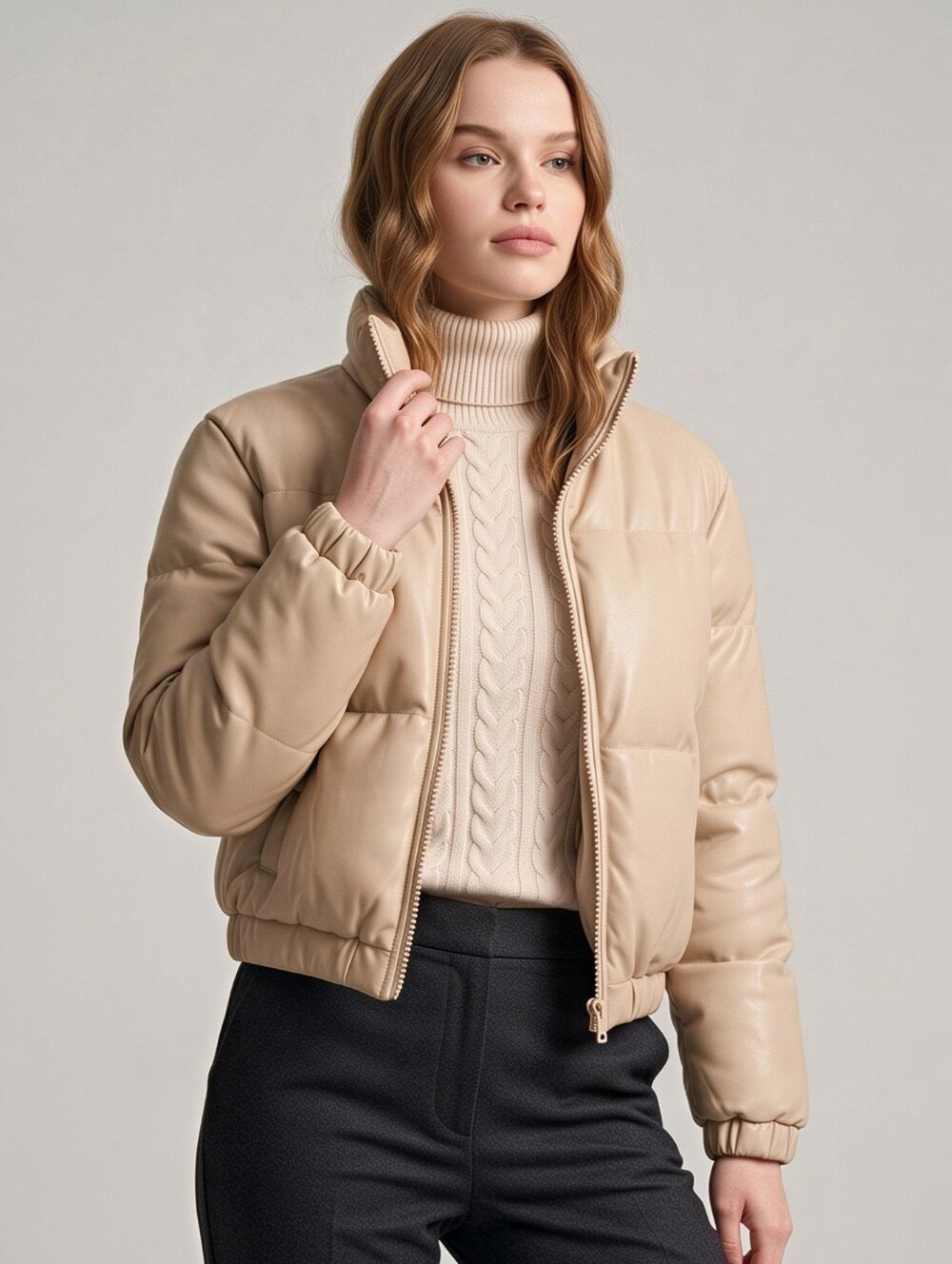 Mabelinda Faux Leather Puffer Jacket